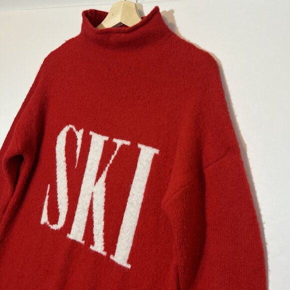 Cupcakes & Cashmere Women’s Red Ski Knit Sweater Pullover Medium Size Oversized - Picture 9 of 9